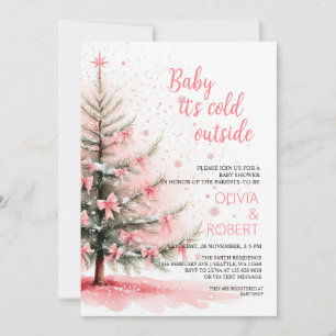Rosa Schleifen und Weihnachtsbaum-Baby-Party Einladung