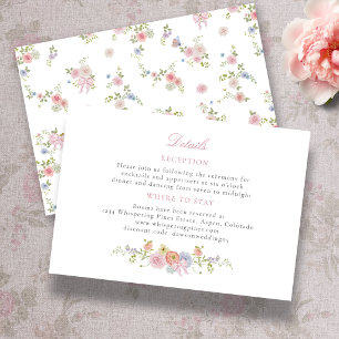 Rosa Schleifen und Wildblumen Details Begleitkarte