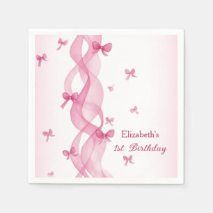 Rosa Schleifen Wasserfarbe First Birthday Serviett Serviette