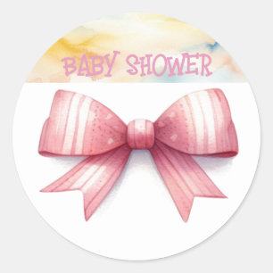 Rosa Schleifen-Wasserfarben-Baby-Party Runder Aufkleber