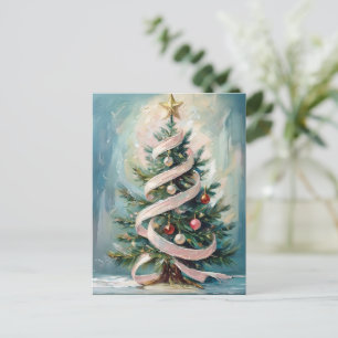 Rosa Schleifen-Weihnachtsbaum-Weihnachtsgruß-Postk Postkarte