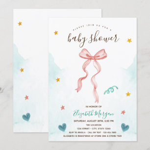 Rosa Schleifensternchen Herzen Baby Shower Einladung