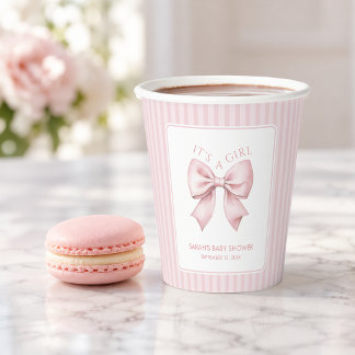 Rosa Schleifenstreifen Coquette Babyparty Es ist e Pappbecher