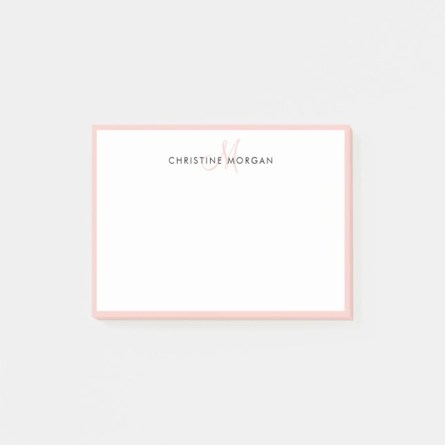 Rosa schlichte minimalistische Monogramm-Bezeichnu Post-it Klebezettel (Vorderseite)