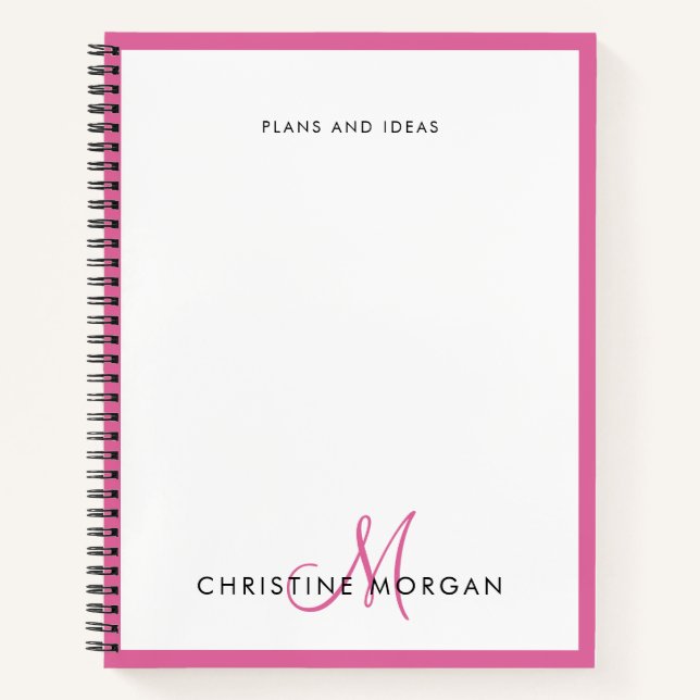 Rosa schlichte minimalistische Monogrammbezeichnun Notizbuch (Vorderseite)