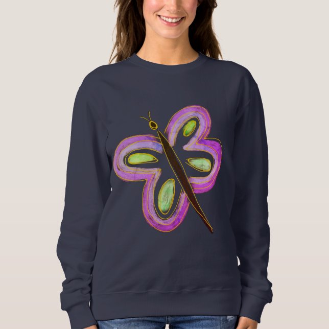 Rosa Schmetterling Abstrakte Kunst zu tragen Sweatshirt (Vorderseite)