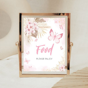 Rosa-Schmetterling-Baby-Shower-Essensschild Poster