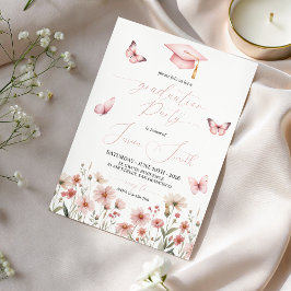 Rosa-Schmetterling-Blumen-Abschluss-Einladung Einladung