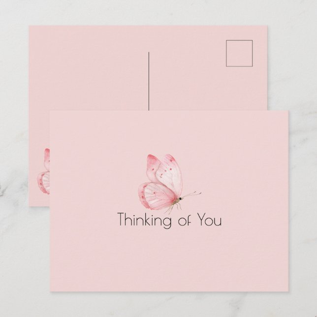 Rosa Schmetterling denkt an Sie Postkarte (Vorne/Hinten)