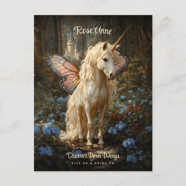 Rosa Schmetterling Einhorn Fairyland Burg Postkarte (Vorderseite)