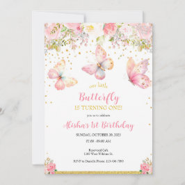 Rosa Schmetterling Einladung zum 1. Geburtstag