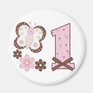 Rosa Schmetterling Erster Geburtstag Magnet