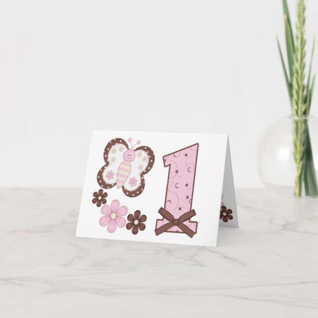 Rosa Schmetterling Erstgeburtstag Einladungen (Vorderseite)
