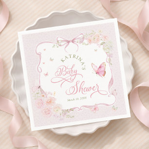 Rosa Schmetterling Floral Mädchen Baby Shower Serviette