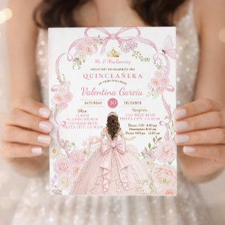 Rosa Schmetterling Floral Mis Quince Sweet 16 Einladung