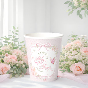 Rosa Schmetterling Florales Schleifen-Baby-Shower Pappbecher