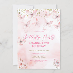 Rosa Schmetterling Geburtstagsmädchen Einladung