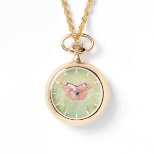 Rosa Schmetterling im Hintergrund der grünen Blüte Armbanduhr