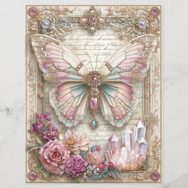 Rosa Schmetterling Junk Journal Scrapbook Papier (Vorderseite)