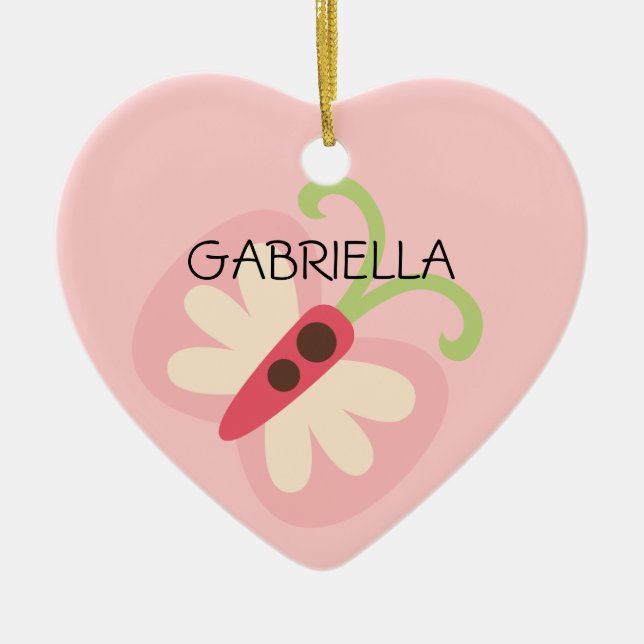 Rosa Schmetterling mit Namensherzen Keramikornament (Vorne)