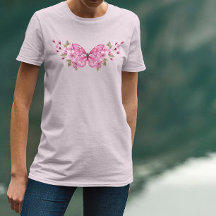 Rosa Schmetterling mit Sakura T-Shirt