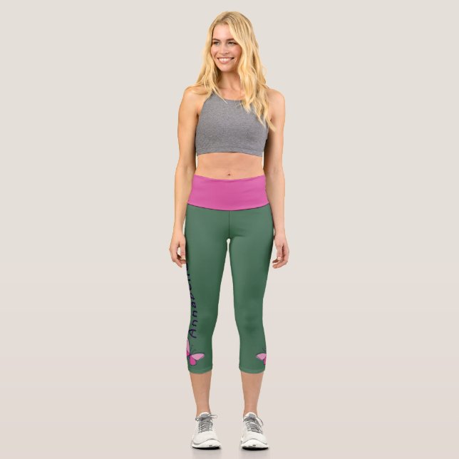 Rosa Schmetterling - Name - Grün Capri Leggings (Vorderseite)