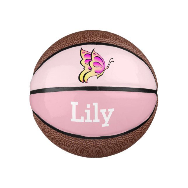 Rosa Schmetterling - Name hinzufügen Mini Basketball (Vorderseite)