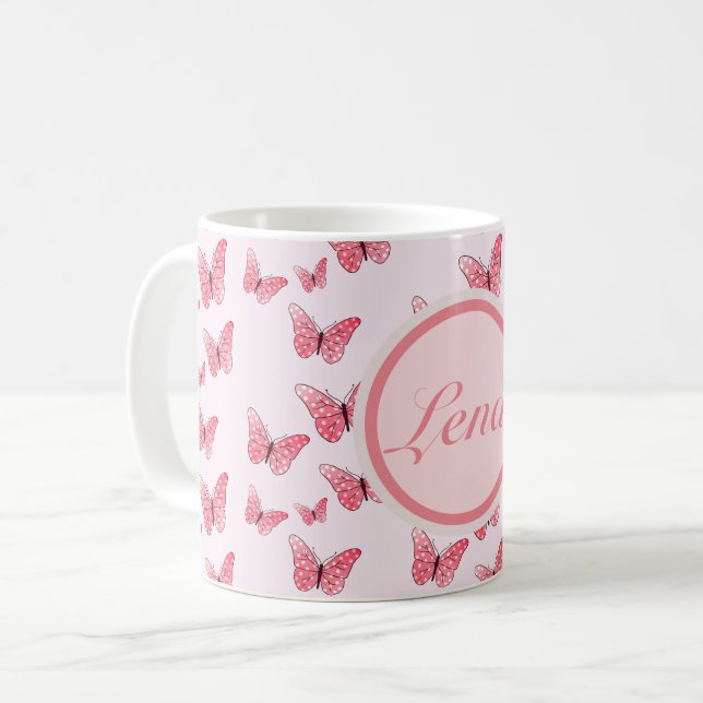 Rosa Schmetterling personalisiert Kaffeetasse (Vorderseite Links)
