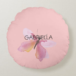 Rosa Schmetterling Personalisierter Name Rundes Kissen