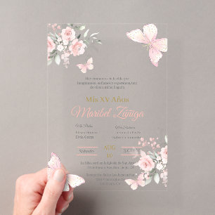 Rosa Schmetterling Quinceanera Einladung