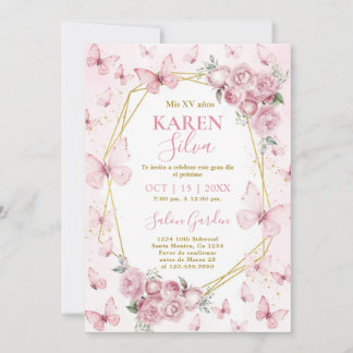 Rosa Schmetterling Quinceañera Einladung