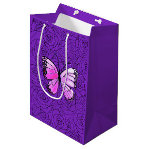 Rosa Schmetterling und Rose Art - Mittlere Geschenktüte
