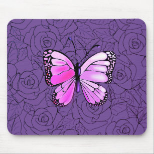 Rosa Schmetterling und Rose Art - Mousepad
