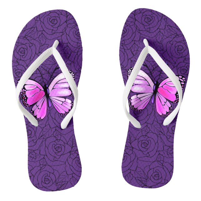 Rosa Schmetterling und Rose kippen Flops Flip Flops (Fußbett)