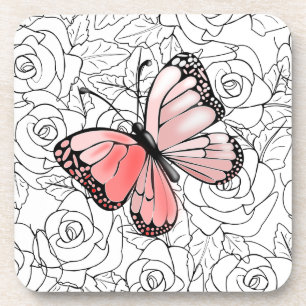 Rosa Schmetterling und Rose Kunst - Wählen Sie Fa Getränkeuntersetzer
