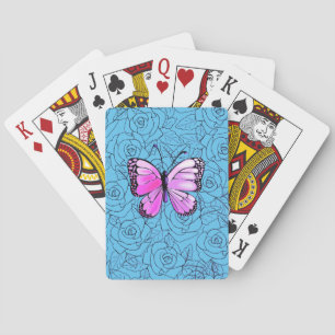 Rosa Schmetterling und Rose Spielkarten