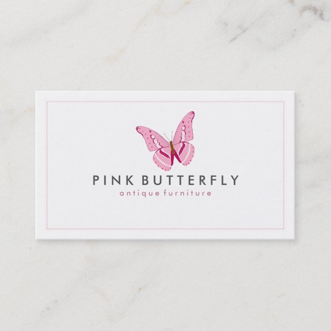 Rosa Schmetterling Weißer Hintergrund Minimaler De Visitenkarte (Vorderseite)