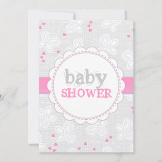 Rosa Schmetterlinge Babydusche Einladung