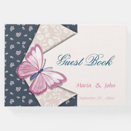 Rosa Schmetterlinge blaue Blumenbuchaustattung Gästebuch