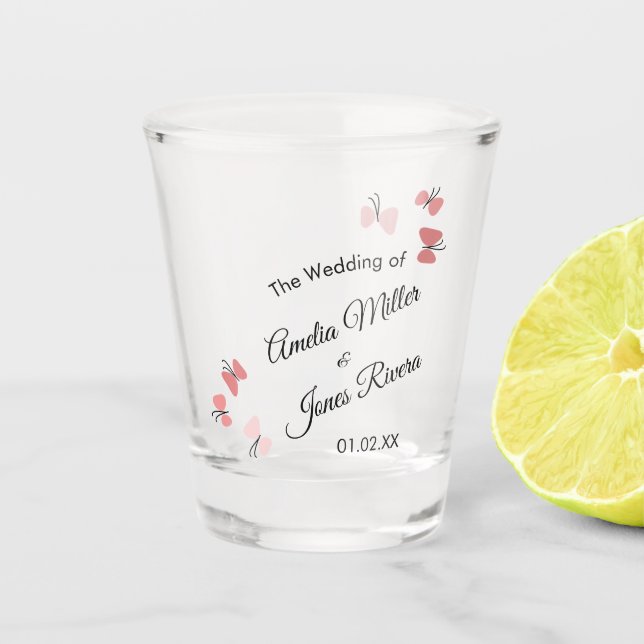 Rosa Schmetterlinge Garten Romantische einfache Ho Schnapsglas (Vorderseite)