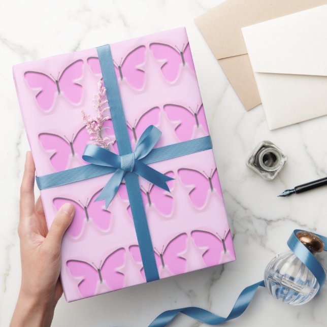Rosa Schmetterlinge glänzendes Wrapping Paper Geschenkpapier (Schenken)