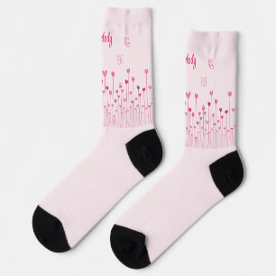 Rosa Schmetterlinge Herz und Blume Personalisiert Socken