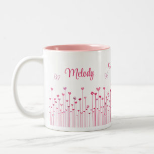 Rosa Schmetterlinge Herz und Blume Personalisiert Zweifarbige Tasse
