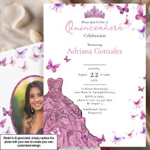 Rosa Schmetterlinge Kleid und Tiara Foto Quinceane