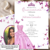 Rosa Schmetterlinge Kleid und Tiara Foto Quinceane