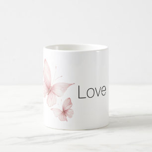 Rosa Schmetterlinge lieben Kaffeetasse