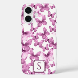 Rosa Schmetterlinge Moderne, elegante Monogramm iPhone 16 Hülle