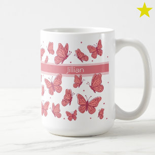 Rosa Schmetterlinge & Punkte Benutzerdefinierter N Kaffeetasse