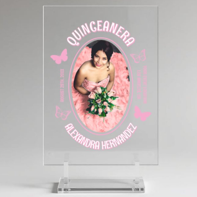 Rosa Schmetterlinge Quinceanera Acrylschild (Von Creator hochgeladen)