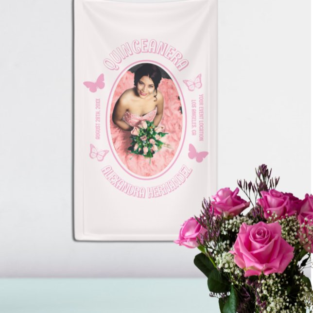 Rosa Schmetterlinge Quinceanera Banner (Von Creator hochgeladen)